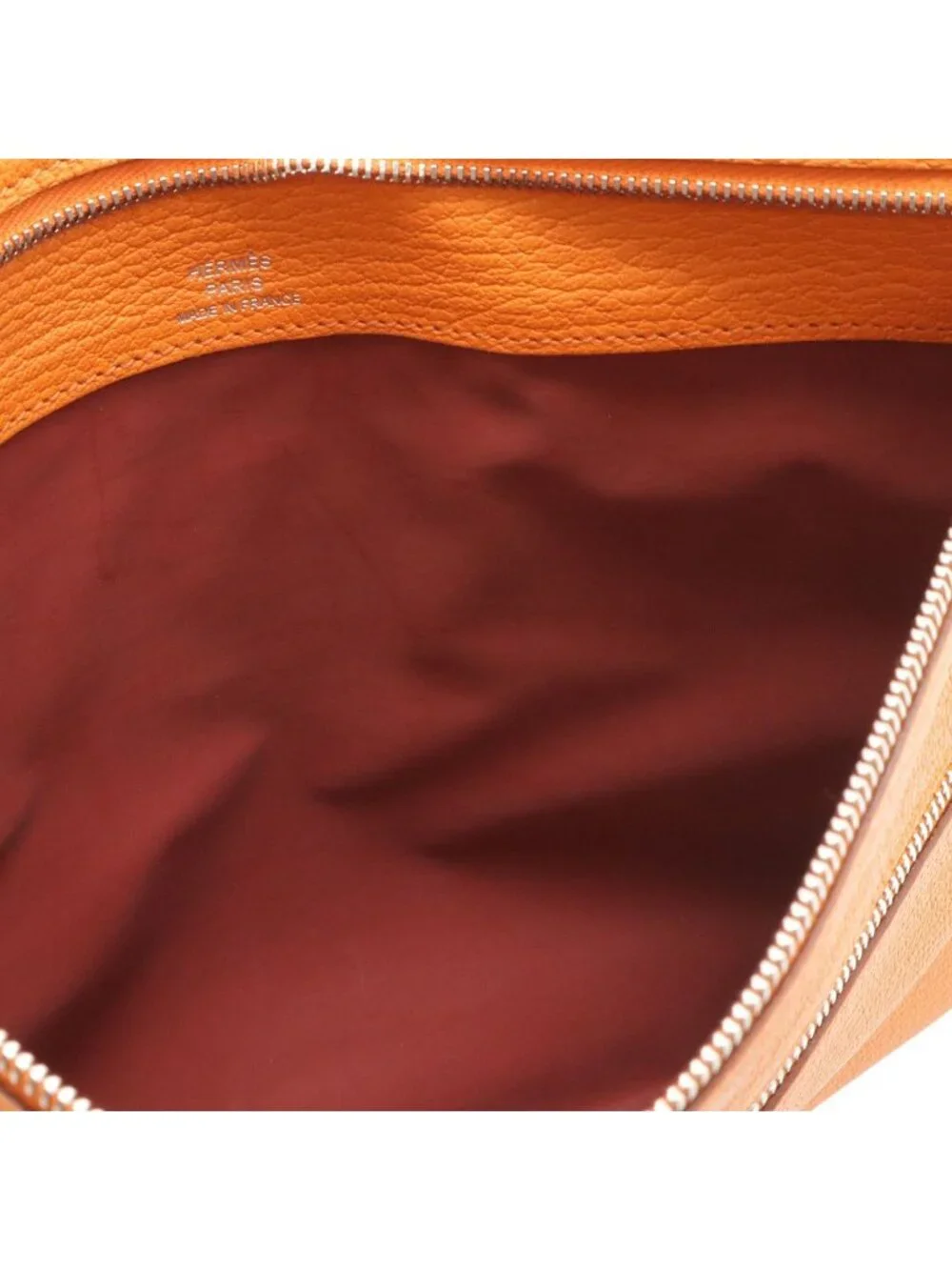 Hermes Zip Flat Pouch Case Clutch Chevre Leather Orange